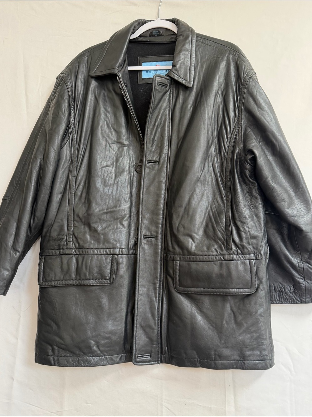 Kenneth Cole Black Leather Trench Coat Size M